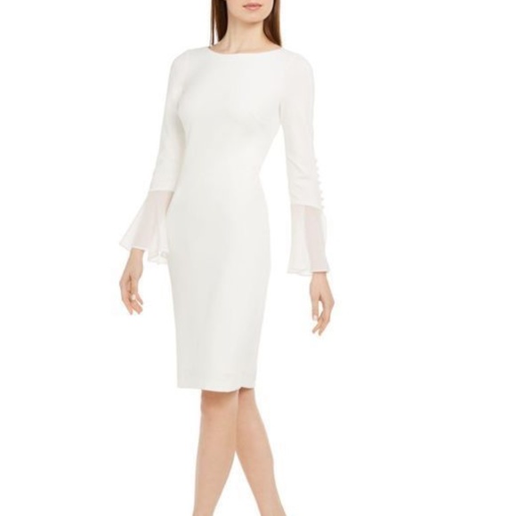 NWT Calvin Klein Chiffon Bell Sleeve Sheath Dress - Picture 1 of 5